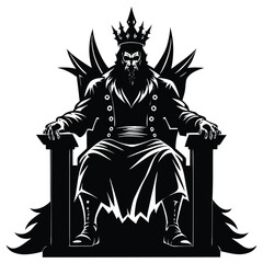 Black and White King on Throne Silhouette, Regal Figure, Fantasy Art, Crowned Ruler