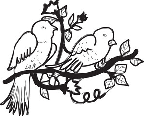 Vector birds on branch - love and romance concept