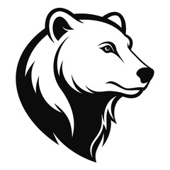 Black and white bear head vector illustration for logo design or wildlife graphic projects and print media isolated on transparent background