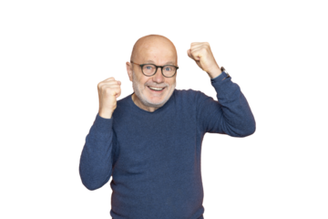 A man with his fists raised in victory