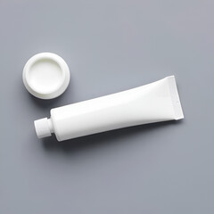 white tube of toothpaste without label, perfect for minimalist aesthetic. Ideal for showcasing dental care products or personal hygiene themes