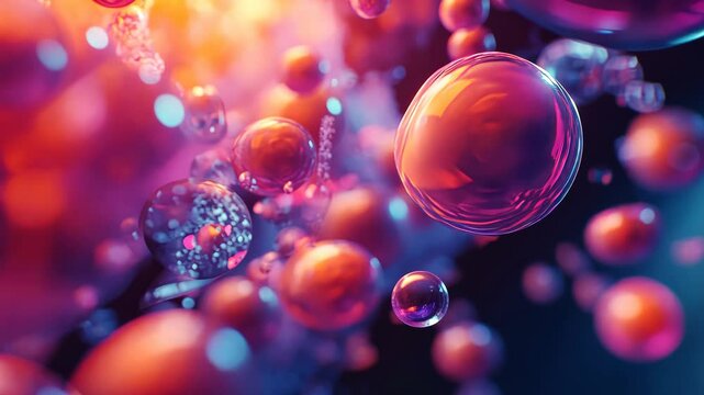 Vivid abstract bubbles rising amidst colorful liquid fluorescence