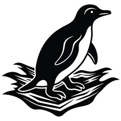 Fototapeta premium Black and White Penguin Illustration: Standing on Nest, Line Art, Wildlife, Vector Image