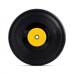 Vinyl record with yellow label isolated on white background