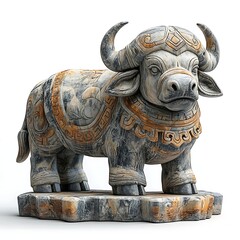 Handcrafted water buffalo sculpture from wood high resolution image