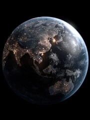 Earth at night showcasing Asia and Australia with city lights illuminating the dark side of the planet providing a global perspective and a sense of wonder and connectivity