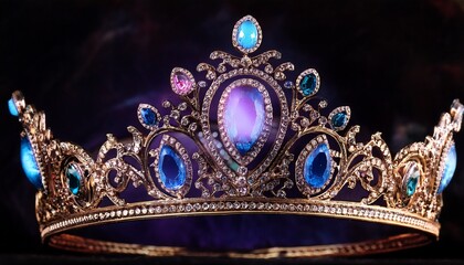 ornate jeweled crown purple blue gems gold tiara royal jewelry princess queen