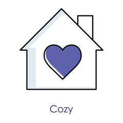 Vector icon for cozy living. Features a house with a heart symbolizing comfort, warmth, and a loving home environment.