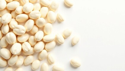 Scattered white beans on pure white background, food, plant, pale