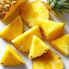 Pineapple slices arranged on surface isolated on white background