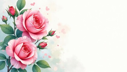 Delicate watercolor roses & buds, climbing vine , elegant, nature, watercolor