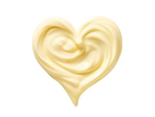 A heart shape formed by a creamy substance with swirls on a in a studio shot transparent background png
