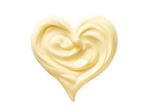 A heart shape formed by a creamy substance with swirls on a in a studio shot transparent background png