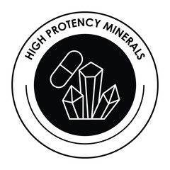  Vector icon for high potency minerals. Includes crystals and a capsule, symbolizing essential minerals for overall health and wellness.