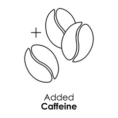 Vector icon for added caffeine. Features coffee beans and a plus symbol, highlighting energy-boosting and stimulant properties.