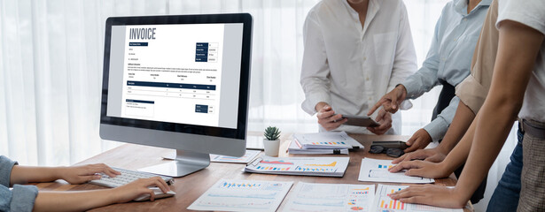 Invoice on computer screen from accounting application. Computer program for financial and budget...