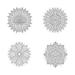 Intricate Mandala Designs Black and White Floral Vector Set