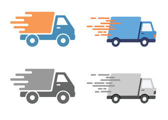 Vector icons of delivery trucks-color and dark versions