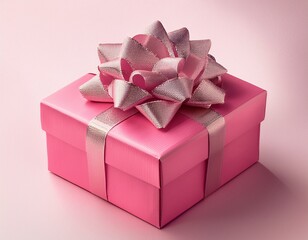Obraz premium pink gift box with a big shiny bow surprise present