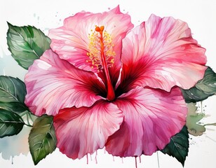 watercolor illustration of a pink tropical flower hibiscus ai illustration white background