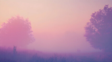 Misty Sunrise Landscape With Pink Hues