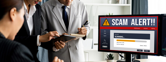 Cyber security software show alert of cyber attack for protection brisk. Danger from virus,...