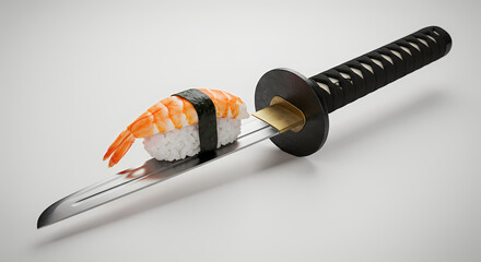 Photo of sushi on a jepan samurai sword