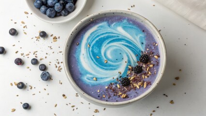 Galaxy-Inspired Blue and Purple Smoothie Bowl with Blackberries and Seeds
