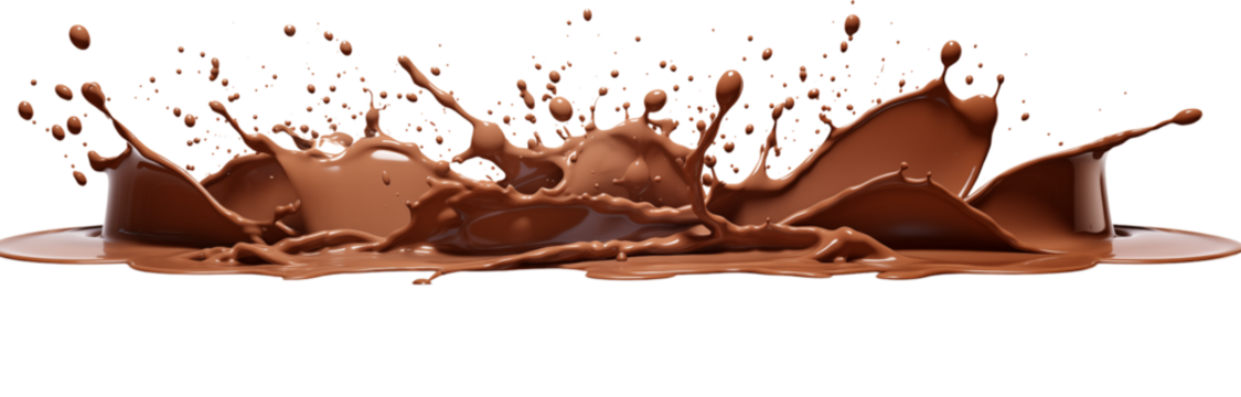 A dynamic splash of rich brown chocolate with droplets against a dark background creating a sweet scene transparent background png