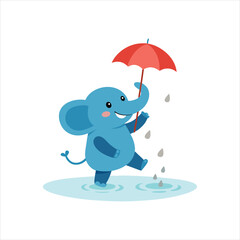 Rainy Day Elephant Character Clipart Vector Design