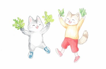 Illustration &agrave; la Main pour Livre d&rsquo;Enfants &ndash; Petit Couple de Renards aux Crayons de Couleur