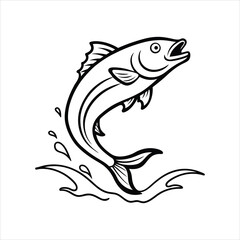 Sketch Style Jumping Fish Vector Isolated
