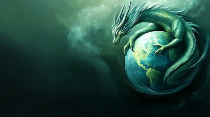 Dragon holding earth fantasy illustration