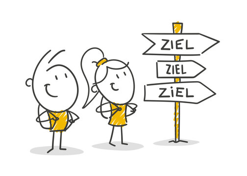 Strichfiguren / Strichm&auml;nnchen / Stick Figures: Wegweiser, Richtung, Ziel. (Nr. 844)