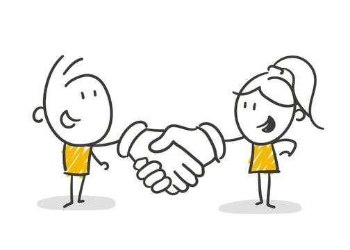 Strichfiguren / Strichm&auml;nnchen / Stick Figures: Deal, Begr&uuml;&szlig;ung, Einigung, Handschlag, Vertrag. (Nr. 845)