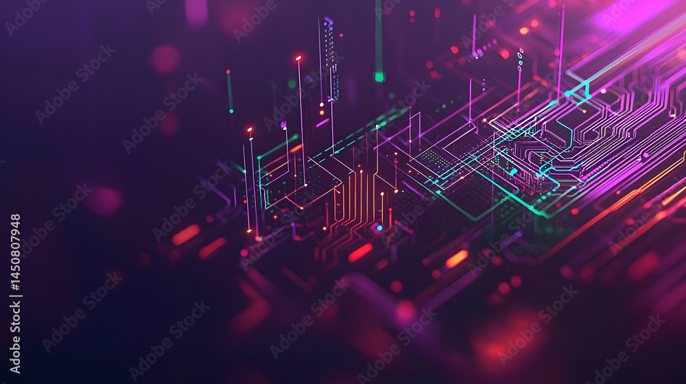 Poster abstract colorful circuit pattern design