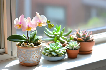 Obraz premium Collection of potted plants on a windowsill.