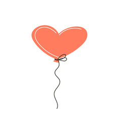 Red heart Hot Air Balloon. Wedding Party Simple Decoration Icon.  Romantic Lovely Symbol Silhouette Isolated on White background. Birthday Party Decoration. Bridal Greeting Card Invitation Part.