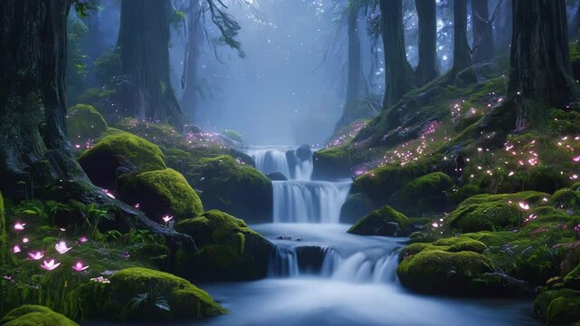 Wonderful of waterfall in fantasy forest , 4K video.