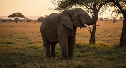 Fototapeta premium Elephant in Savannah at Sunset
