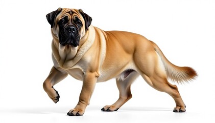 Majestic mastiff, powerful stance, white background, loyal, dog