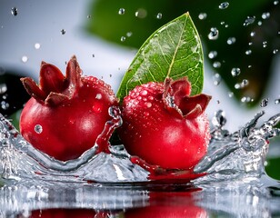 vibrant red guarana berries splash water macro shot of healthy fresh fruit ingredient drops leaves create dynamic composition representing freshness ideal food drink wellness projects