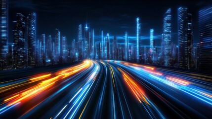 Obraz premium Futuristic city highway with light trails
