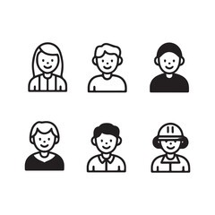 Simple Vector Icons of Diverse People.Set of six user profile icons representing diverse people (female, male, child).