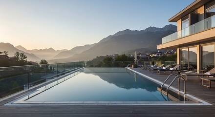 Fototapeta premium Swimming Pool Overlooking Lush Green Jungle and Tropical Landscape View