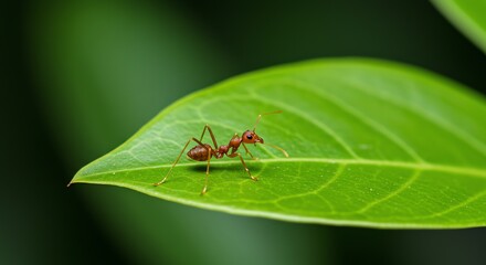 Naklejka premium Ant on a Green Leaf