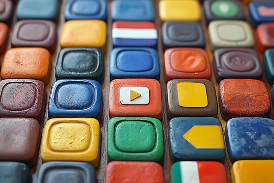 Colorful squares, play button