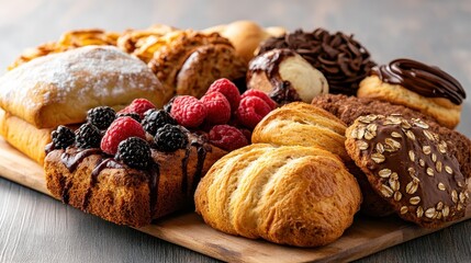 An enticing spread of assorted pastries and cookies, showcasing a delightful mix of textures and flavors, perfect for enhancing any occasion or gathering with loved ones.