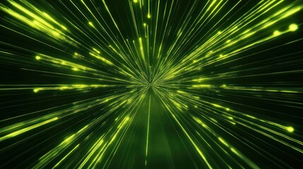 Fototapeta premium Green light streaks burst on dark background