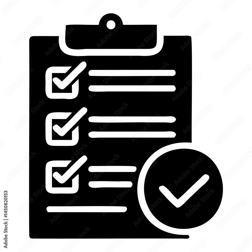 Poster checklist task management completed with checkmarks and clipboard for project success and efficiency